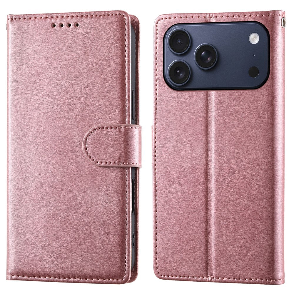 Funda tipo cartera con soporte para iPhone 17 Pro Max, de piel sintética con textura de becerro, con correa de muñeca.