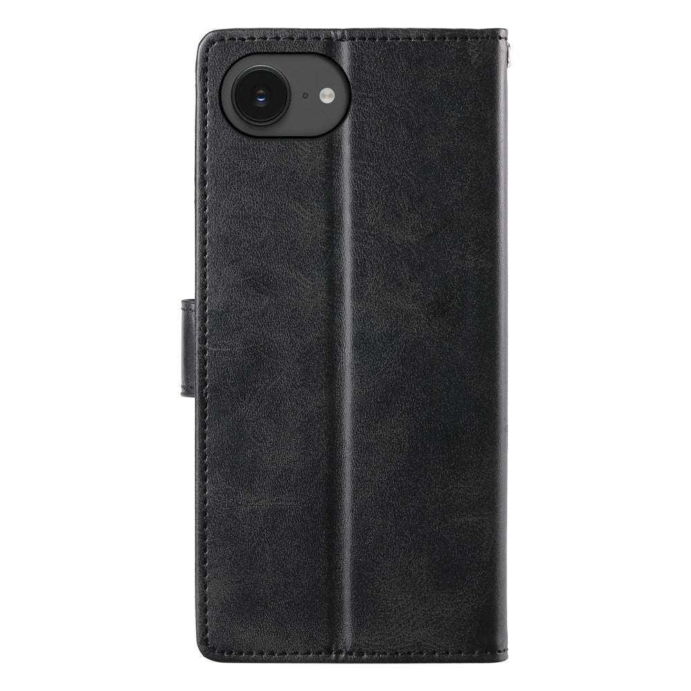 For iPhone 16e Case Stand Wallet Calf Texture PU Leather Flip Phone Cover with Wrist Strap