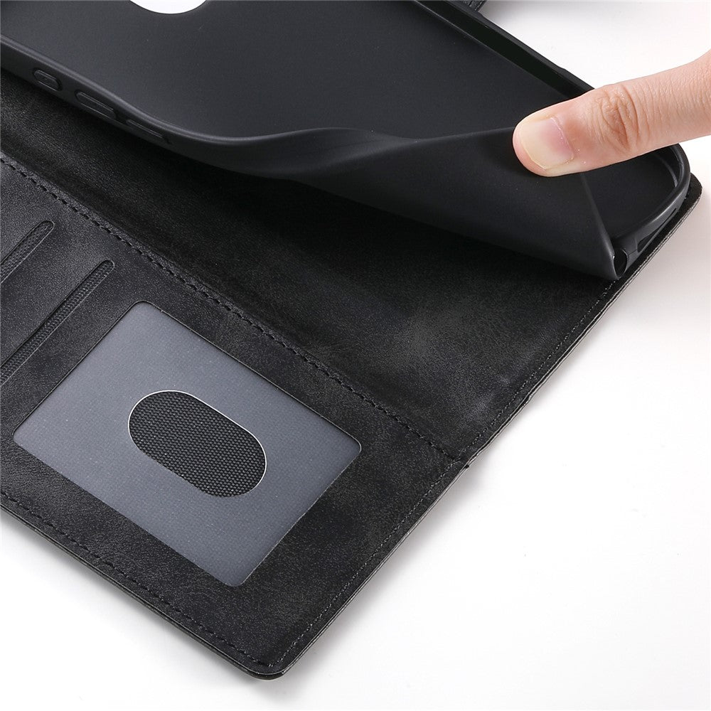 For iPhone 16e Case Stand Wallet Calf Texture PU Leather Flip Phone Cover with Wrist Strap