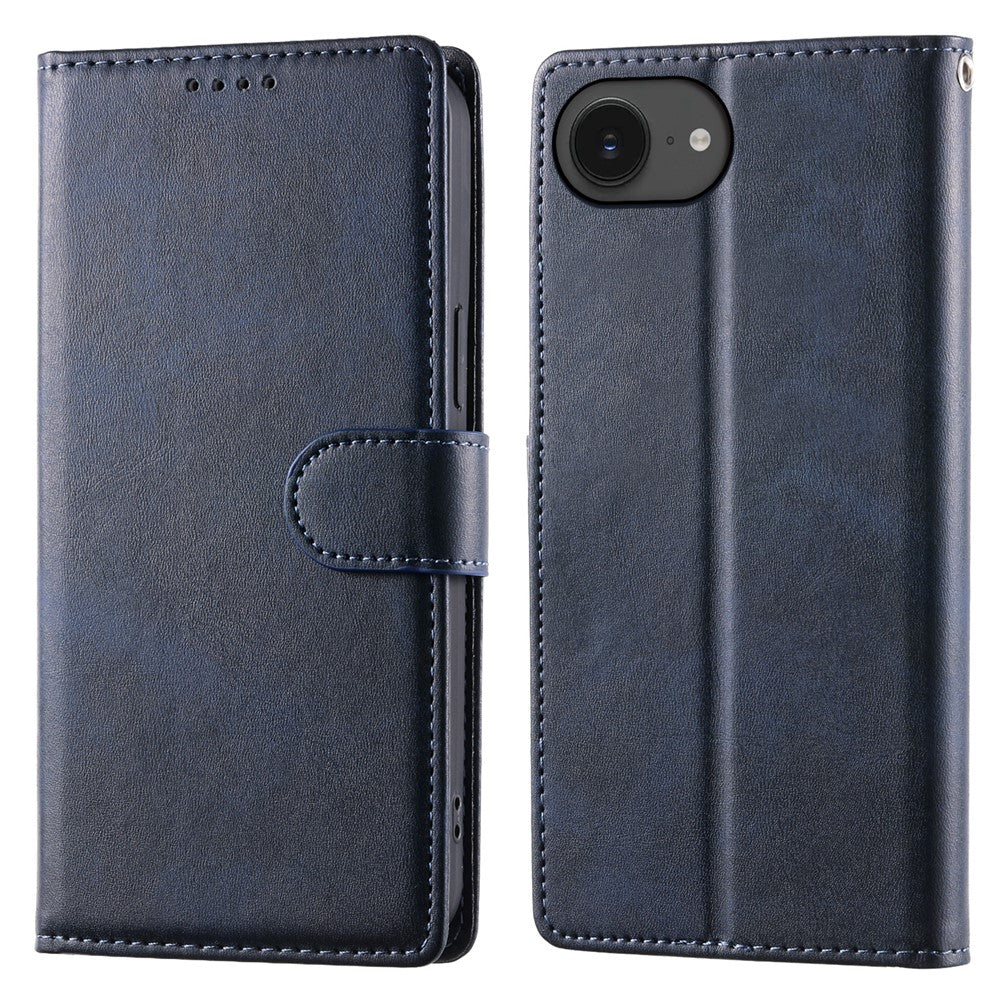 For iPhone 16e Case Stand Wallet Calf Texture PU Leather Flip Phone Cover with Wrist Strap