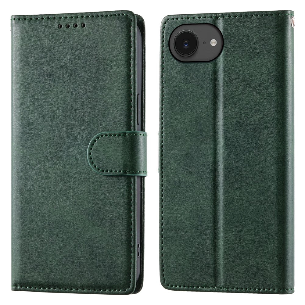 For iPhone 16e Case Stand Wallet Calf Texture PU Leather Flip Phone Cover with Wrist Strap