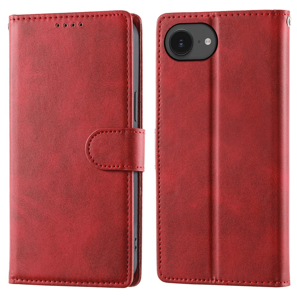 For iPhone 16e Case Stand Wallet Calf Texture PU Leather Flip Phone Cover with Wrist Strap