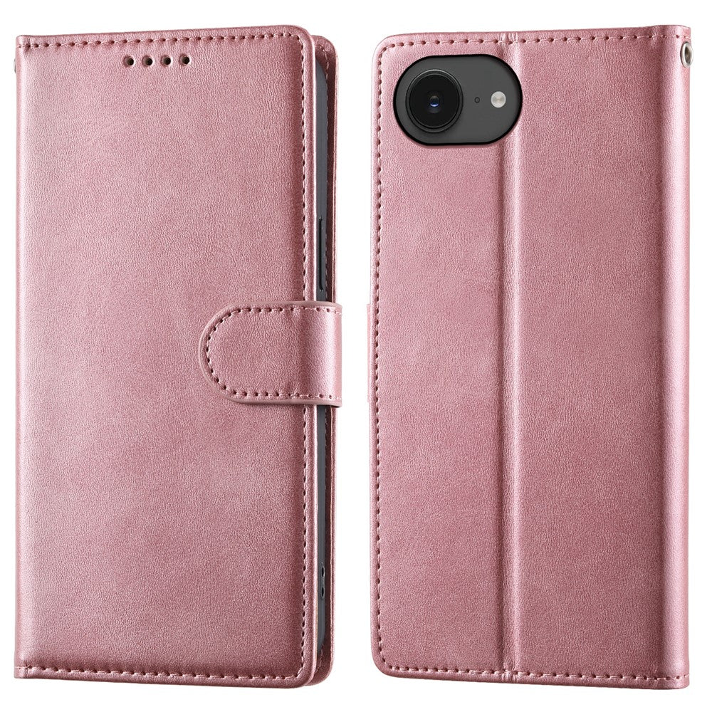 For iPhone 16e Case Stand Wallet Calf Texture PU Leather Flip Phone Cover with Wrist Strap