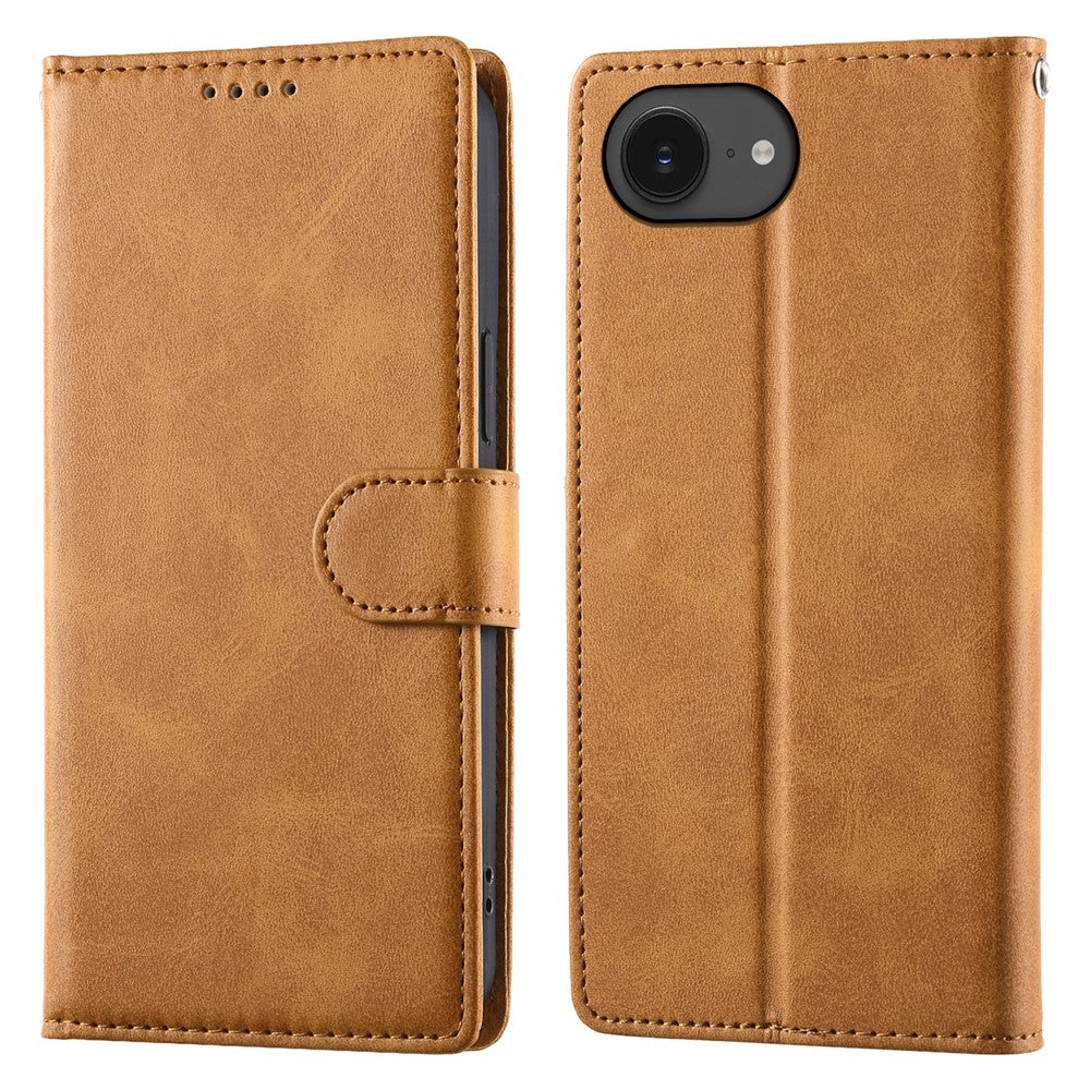 Étui portefeuille à rabat en cuir PU texture veau avec dragonne pour iPhone 16e