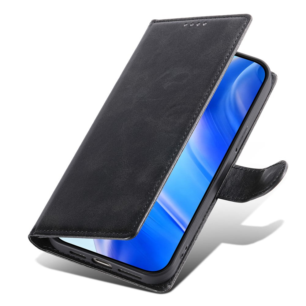 For iPhone 16 Pro Case Stand Wallet Calf Texture PU Leather Flip Phone Cover with Wrist Strap