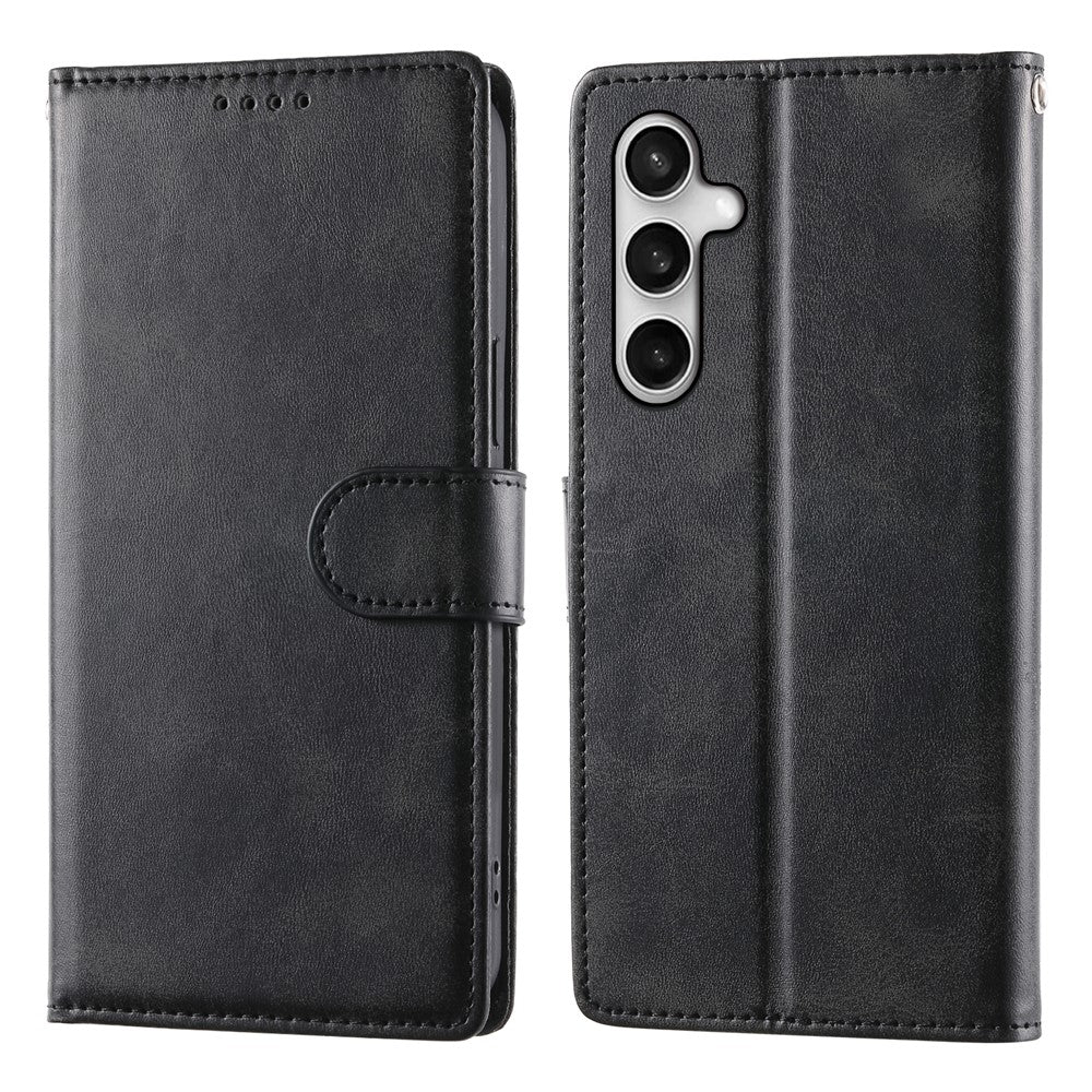 For Samsung Galaxy S25 FE Case Stand Wallet Calf Texture PU Leather Flip Phone Cover with Wrist Strap