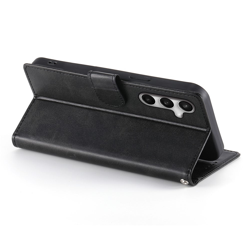 For Samsung Galaxy S25 FE Case Stand Wallet Calf Texture PU Leather Flip Phone Cover with Wrist Strap