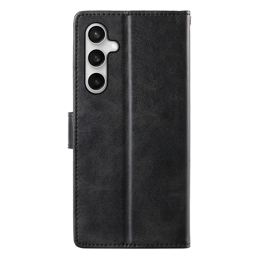 For Samsung Galaxy S25 FE Case Stand Wallet Calf Texture PU Leather Flip Phone Cover with Wrist Strap