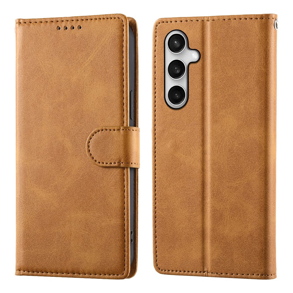For Samsung Galaxy S25 FE Case Stand Wallet Calf Texture PU Leather Flip Phone Cover with Wrist Strap