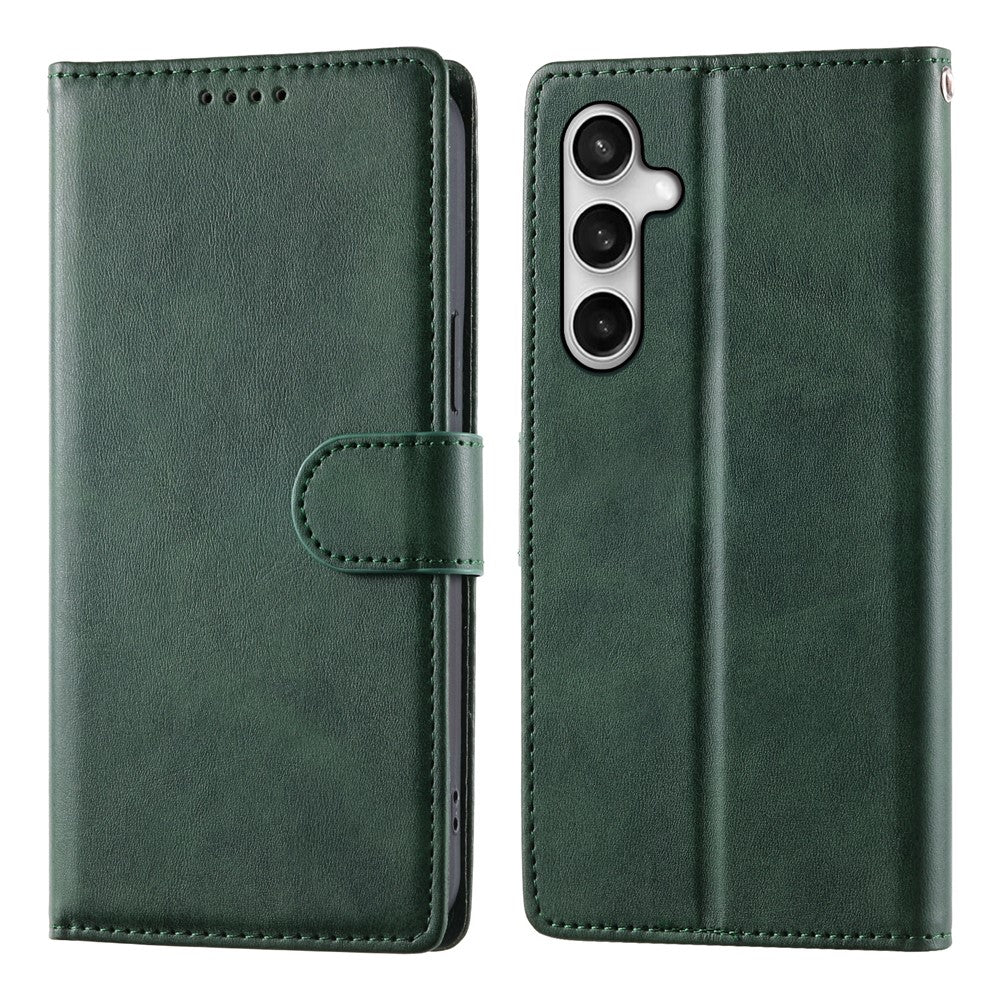 For Samsung Galaxy S25 FE Case Stand Wallet Calf Texture PU Leather Flip Phone Cover with Wrist Strap