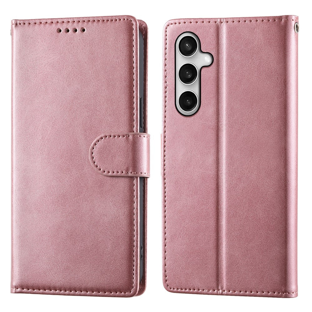 For Samsung Galaxy S25 FE Case Stand Wallet Calf Texture PU Leather Flip Phone Cover with Wrist Strap