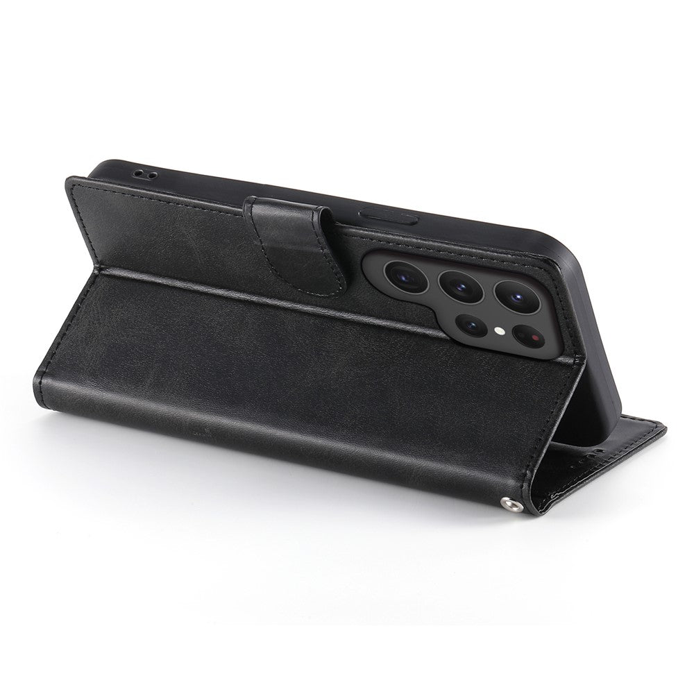 For Samsung Galaxy S24 Ultra Case Stand Wallet Calf Texture PU Leather Flip Phone Cover with Wrist Strap