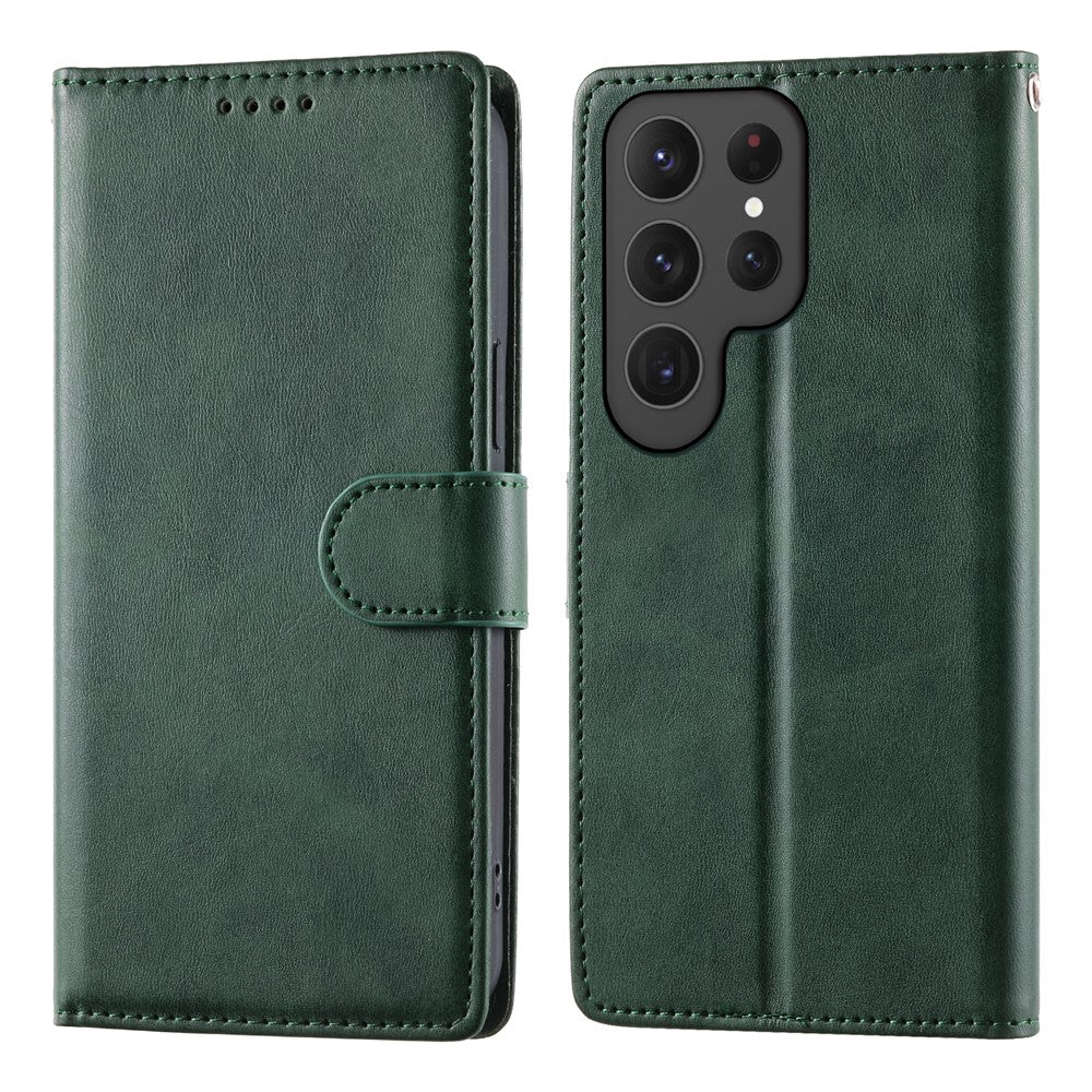 For Samsung Galaxy S24 Ultra Case Stand Wallet Calf Texture PU Leather Flip Phone Cover with Wrist Strap