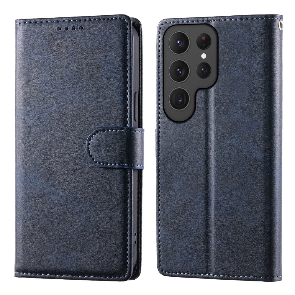 For Samsung Galaxy S24 Ultra Case Stand Wallet Calf Texture PU Leather Flip Phone Cover with Wrist Strap