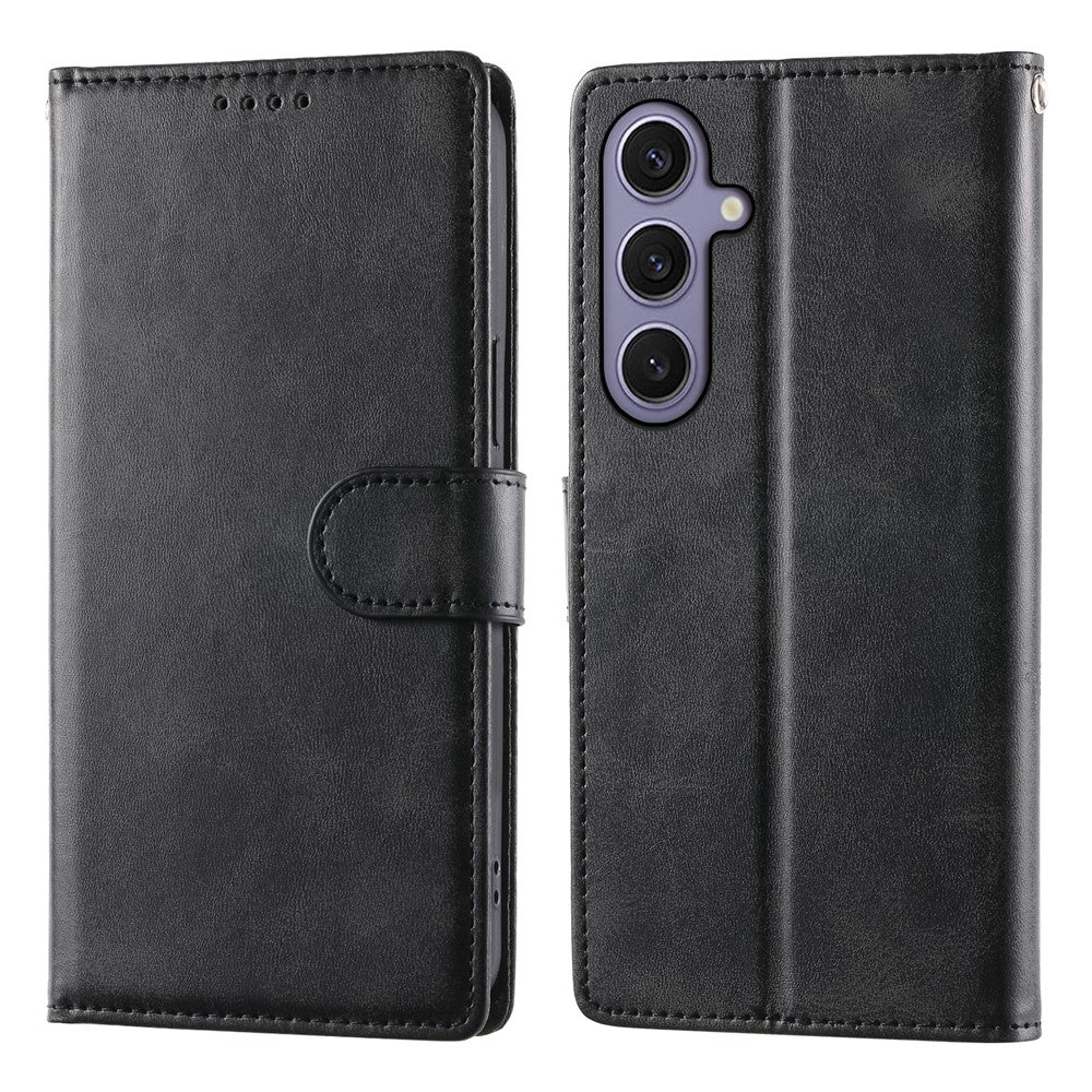 For Samsung Galaxy S25+  /  S24+ Case Stand Wallet Calf Texture PU Leather Flip Phone Cover with Wrist Strap