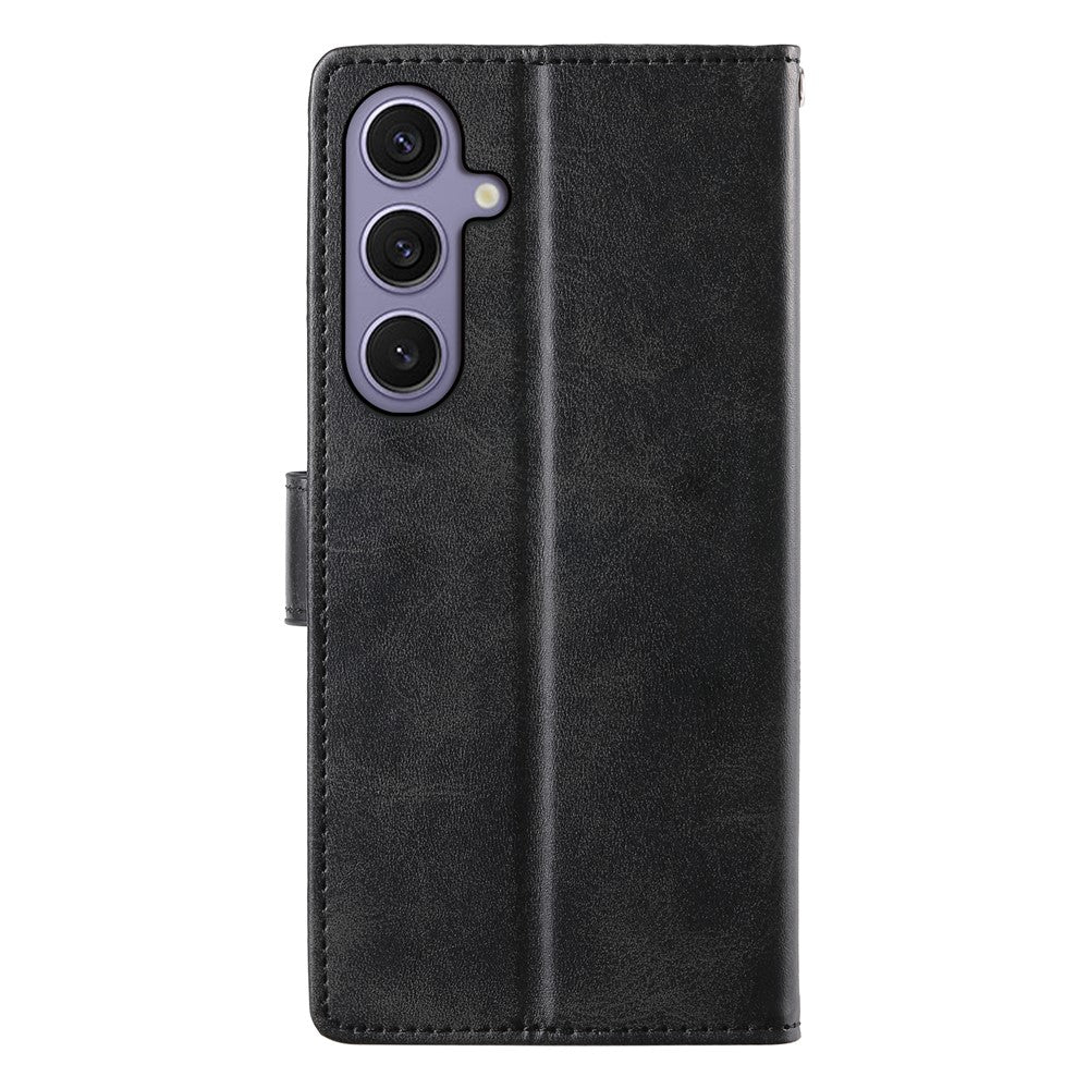 For Samsung Galaxy S25+  /  S24+ Case Stand Wallet Calf Texture PU Leather Flip Phone Cover with Wrist Strap