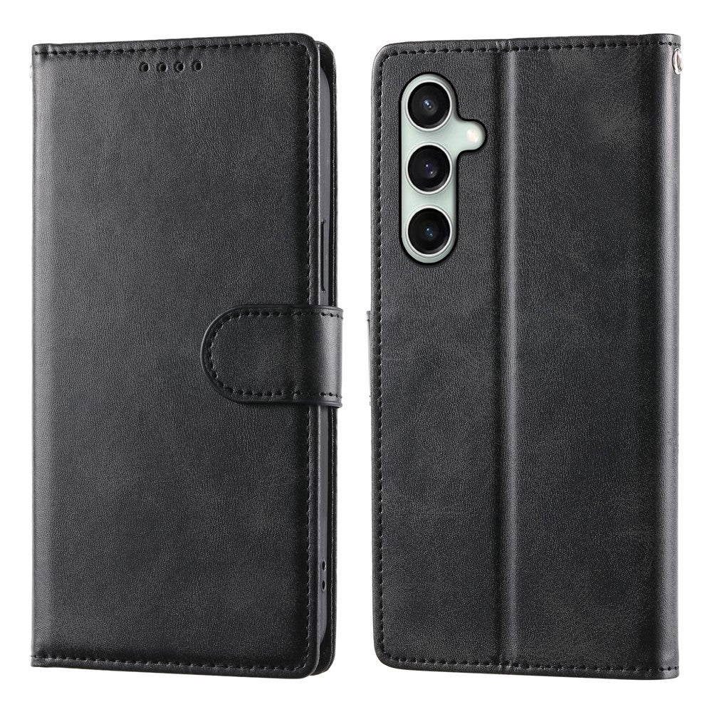 For Samsung Galaxy S24 FE Case Stand Wallet Calf Texture PU Leather Flip Phone Cover with Wrist Strap