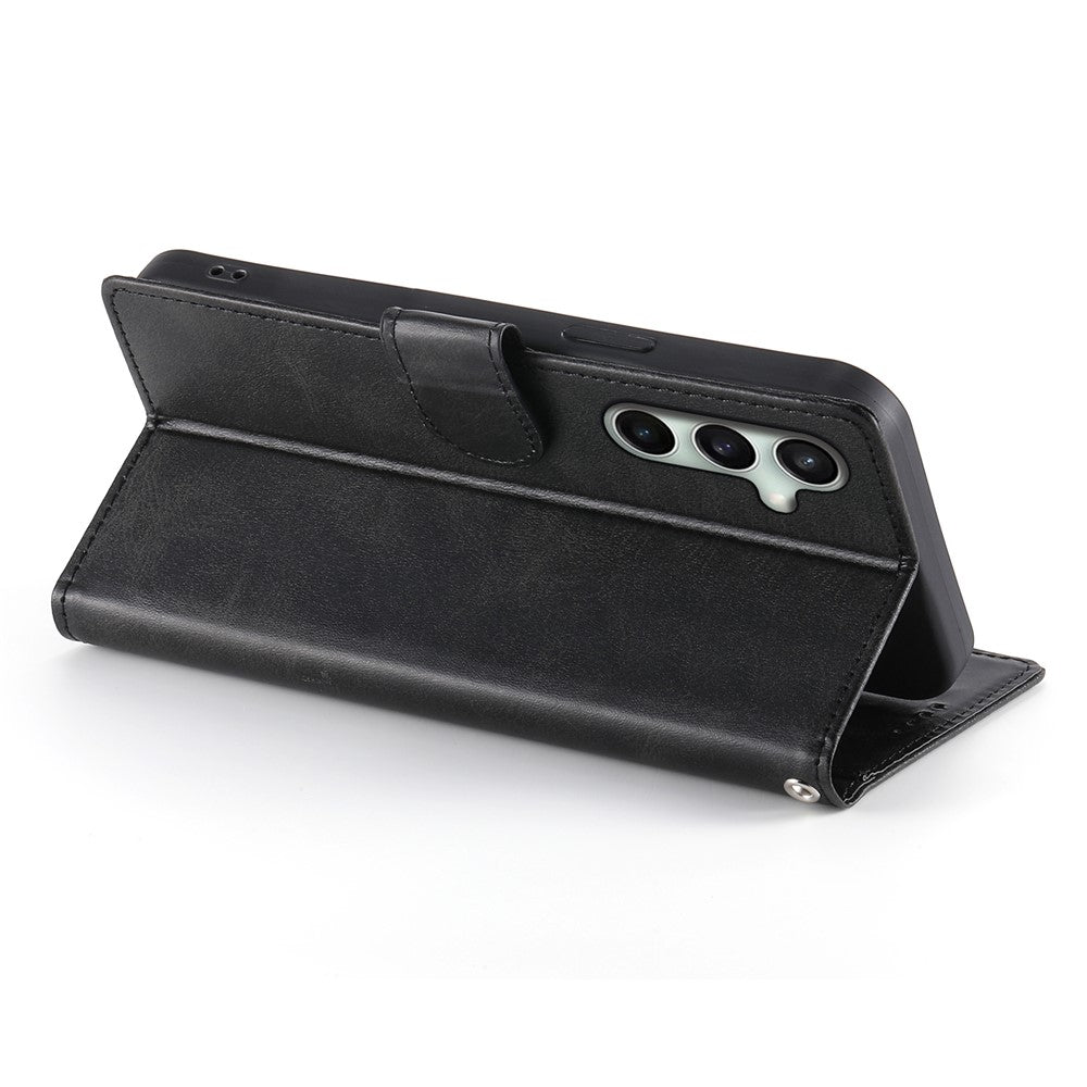 For Samsung Galaxy S24 FE Case Stand Wallet Calf Texture PU Leather Flip Phone Cover with Wrist Strap