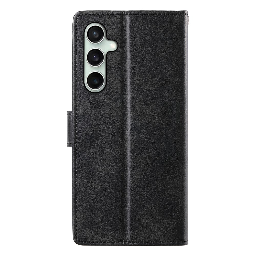 For Samsung Galaxy S24 FE Case Stand Wallet Calf Texture PU Leather Flip Phone Cover with Wrist Strap