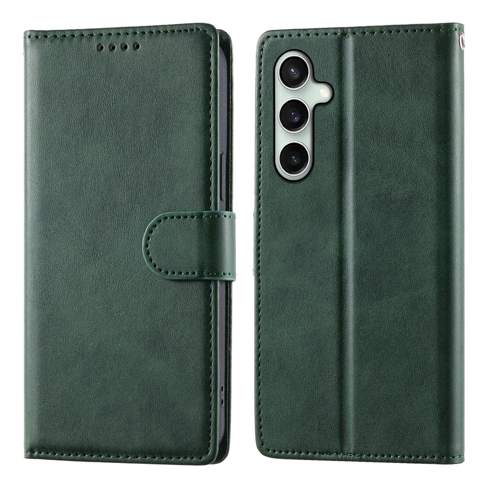 Funda tipo cartera con soporte para Samsung Galaxy S24 FE, de piel sintética con textura de becerro, con correa de muñeca.