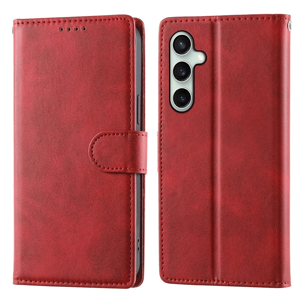 For Samsung Galaxy S24 FE Case Stand Wallet Calf Texture PU Leather Flip Phone Cover with Wrist Strap