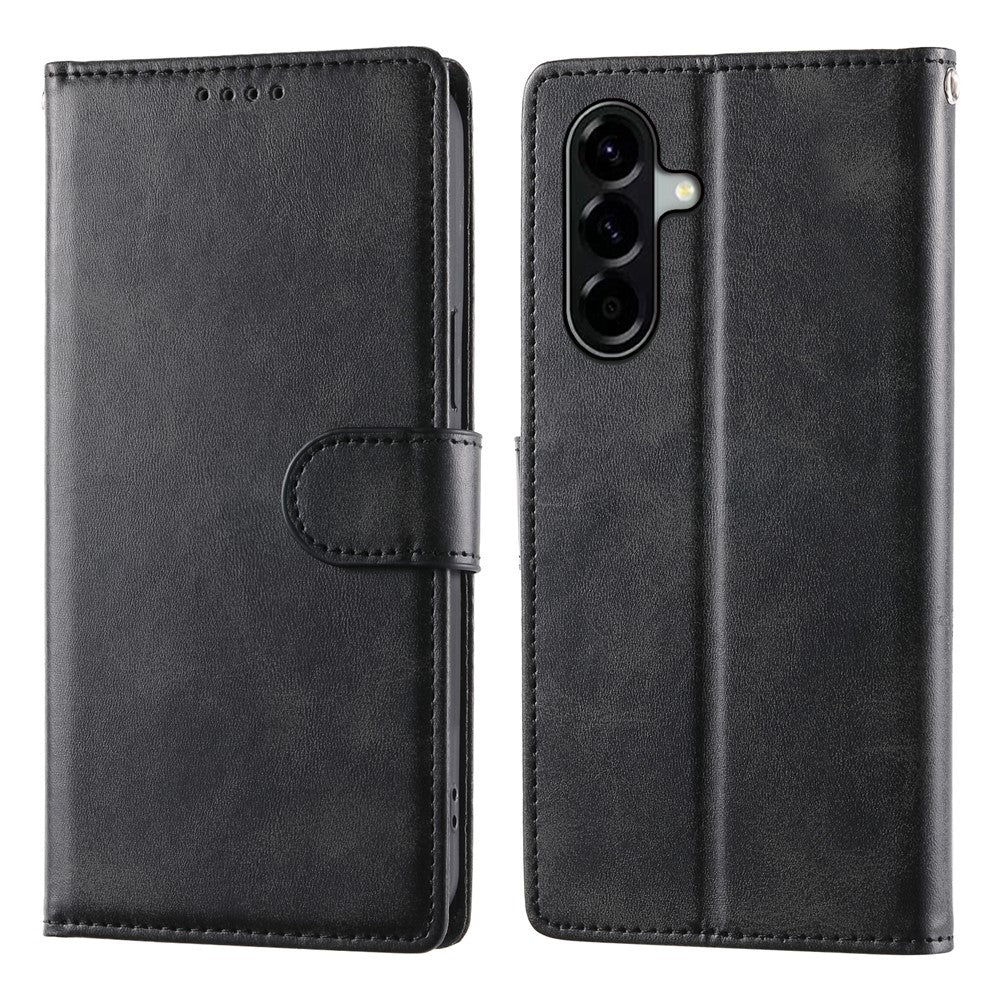 For Samsung Galaxy A56 5G Case Stand Wallet Calf Texture PU Leather Flip Phone Cover with Wrist Strap