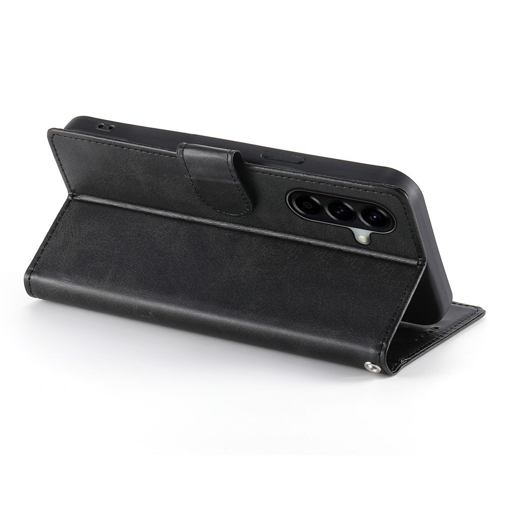 For Samsung Galaxy A56 5G Case Stand Wallet Calf Texture PU Leather Flip Phone Cover with Wrist Strap