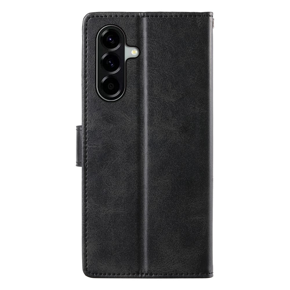 For Samsung Galaxy A56 5G Case Stand Wallet Calf Texture PU Leather Flip Phone Cover with Wrist Strap