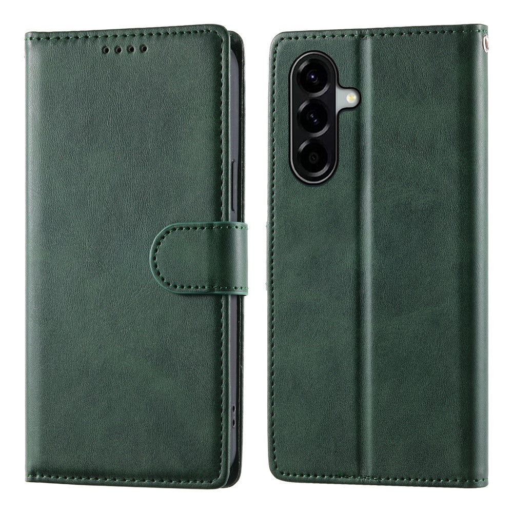 For Samsung Galaxy A56 5G Case Stand Wallet Calf Texture PU Leather Flip Phone Cover with Wrist Strap