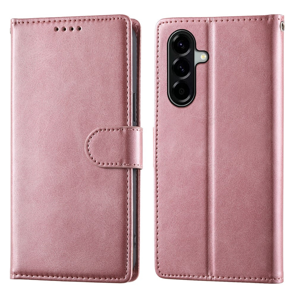 For Samsung Galaxy A56 5G Case Stand Wallet Calf Texture PU Leather Flip Phone Cover with Wrist Strap