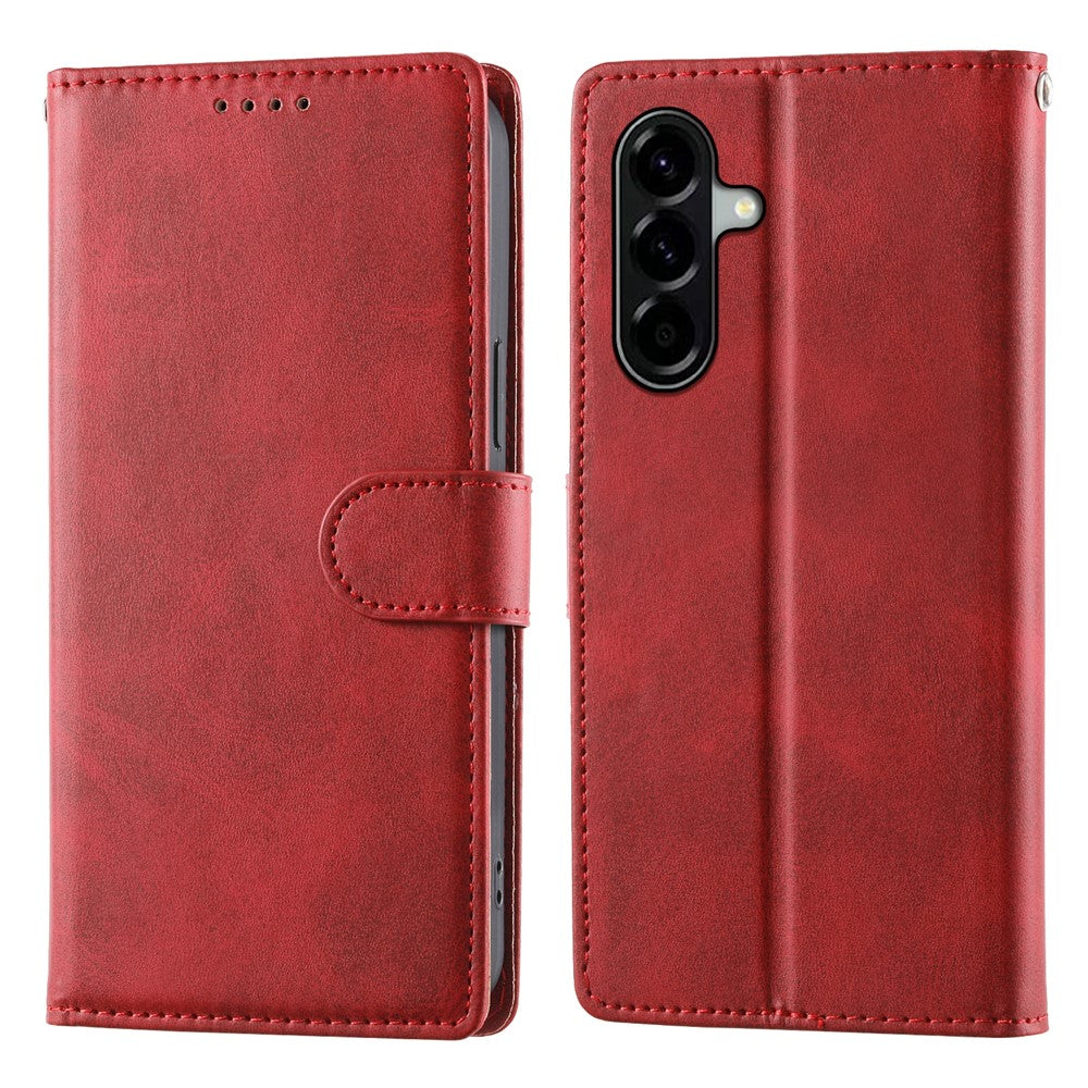 For Samsung Galaxy A56 5G Case Stand Wallet Calf Texture PU Leather Flip Phone Cover with Wrist Strap