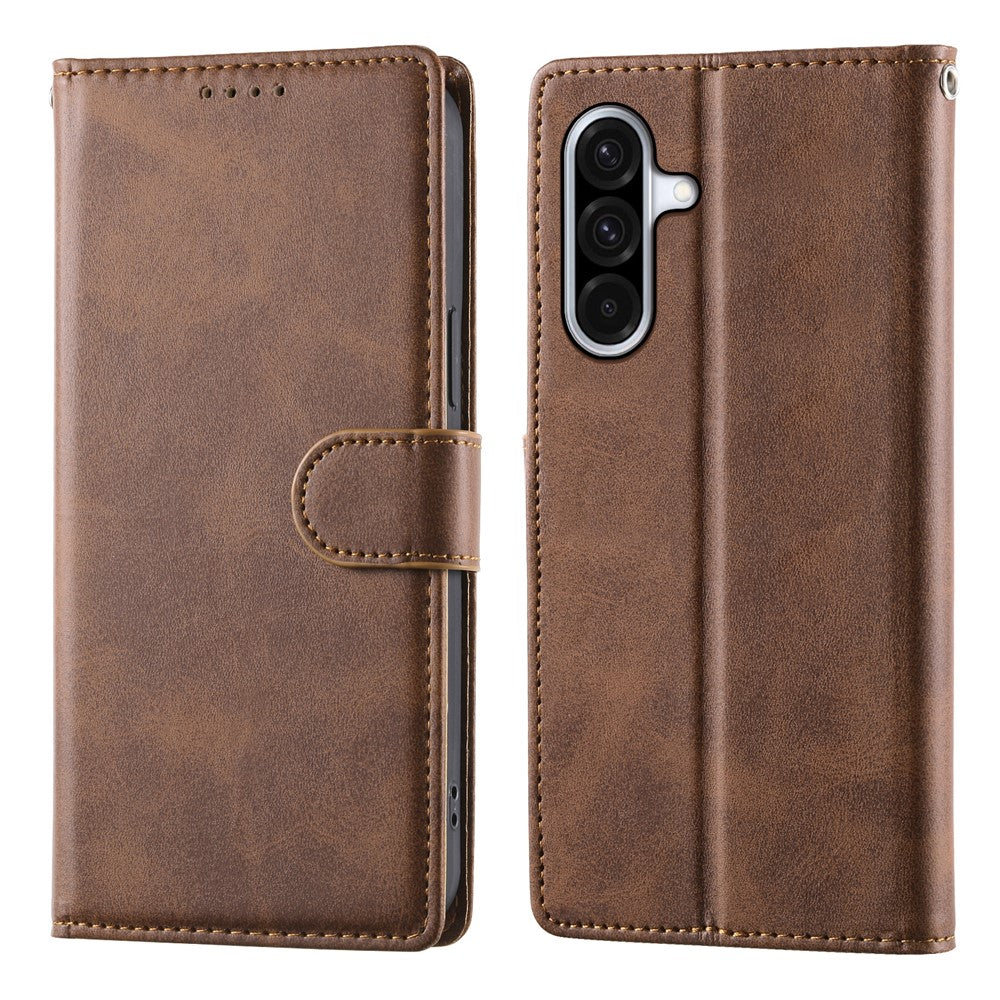 For Samsung Galaxy A36 5G Case Stand Wallet Calf Texture PU Leather Flip Phone Cover with Wrist Strap