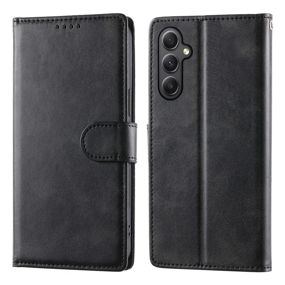 For Samsung Galaxy A35 5G Case Stand Wallet Calf Texture PU Leather Flip Phone Cover with Wrist Strap
