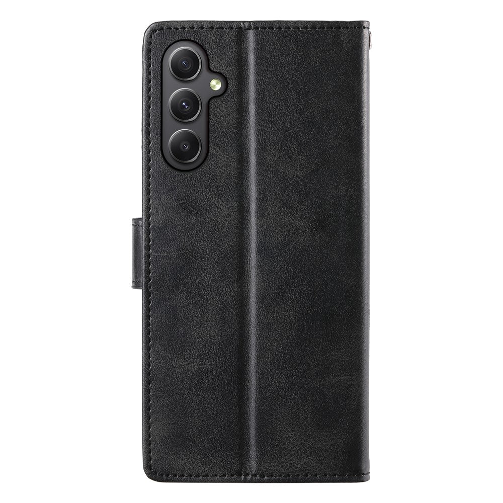 For Samsung Galaxy A35 5G Case Stand Wallet Calf Texture PU Leather Flip Phone Cover with Wrist Strap