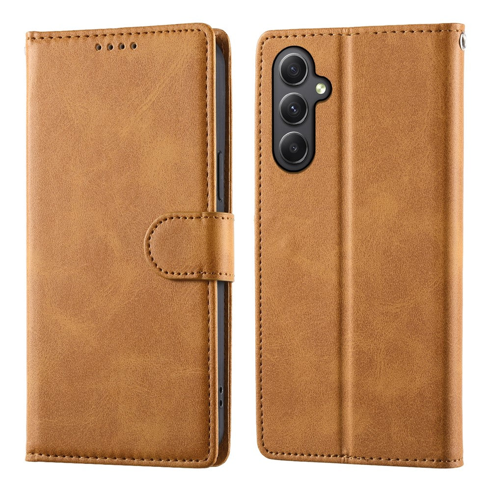 For Samsung Galaxy A35 5G Case Stand Wallet Calf Texture PU Leather Flip Phone Cover with Wrist Strap