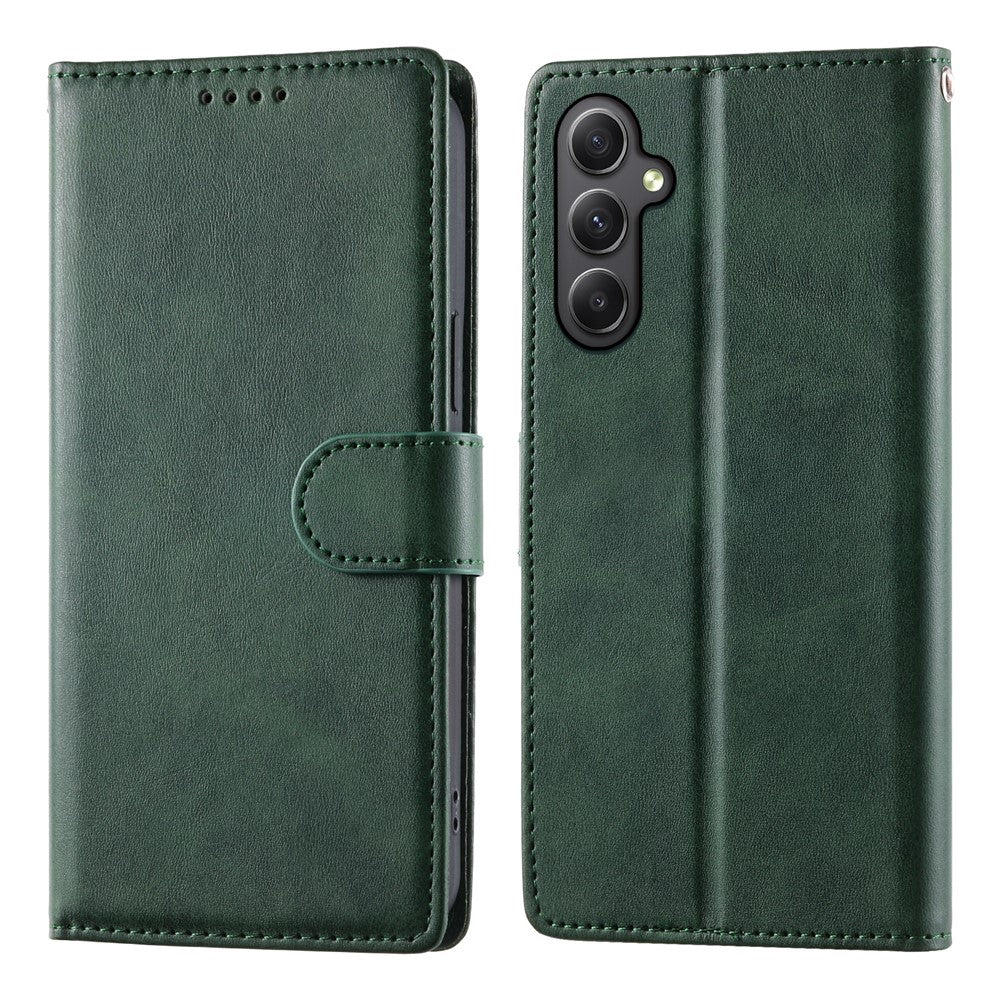 For Samsung Galaxy A35 5G Case Stand Wallet Calf Texture PU Leather Flip Phone Cover with Wrist Strap