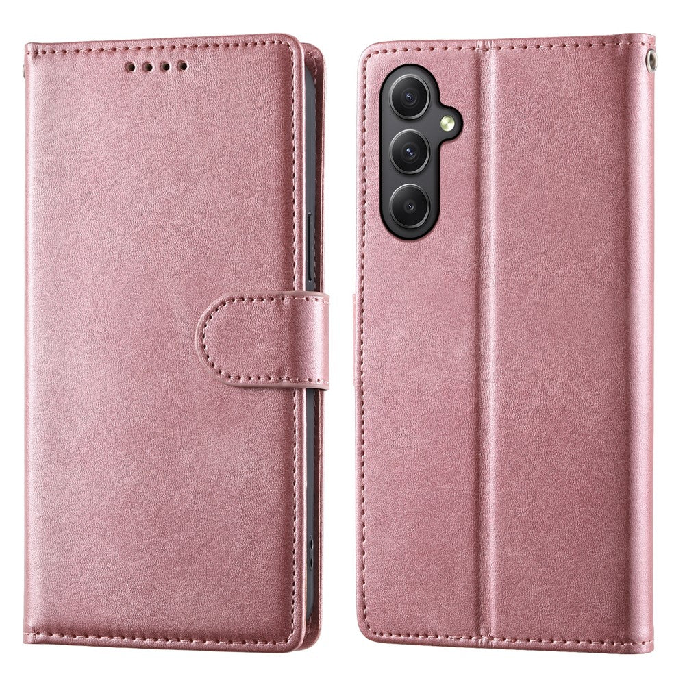 For Samsung Galaxy A35 5G Case Stand Wallet Calf Texture PU Leather Flip Phone Cover with Wrist Strap