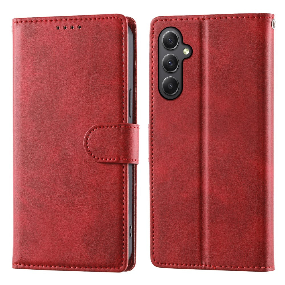 For Samsung Galaxy A35 5G Case Stand Wallet Calf Texture PU Leather Flip Phone Cover with Wrist Strap