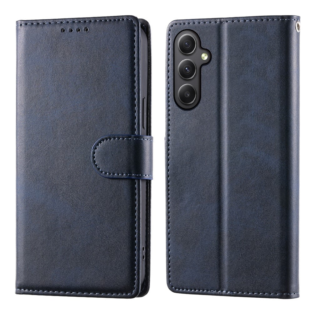 For Samsung Galaxy A35 5G Case Stand Wallet Calf Texture PU Leather Flip Phone Cover with Wrist Strap