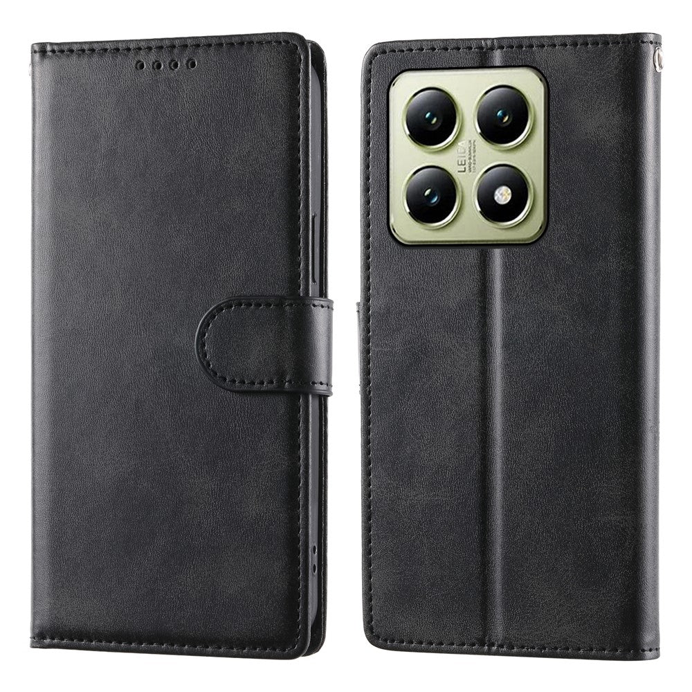 For Xiaomi 14T Case Stand Wallet Calf Texture PU Leather Flip Phone Cover with Wrist Strap