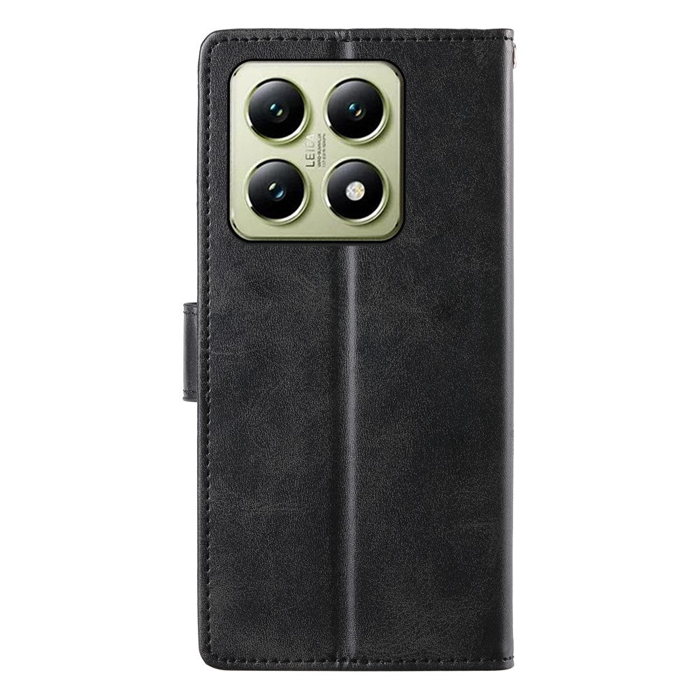 For Xiaomi 14T Case Stand Wallet Calf Texture PU Leather Flip Phone Cover with Wrist Strap
