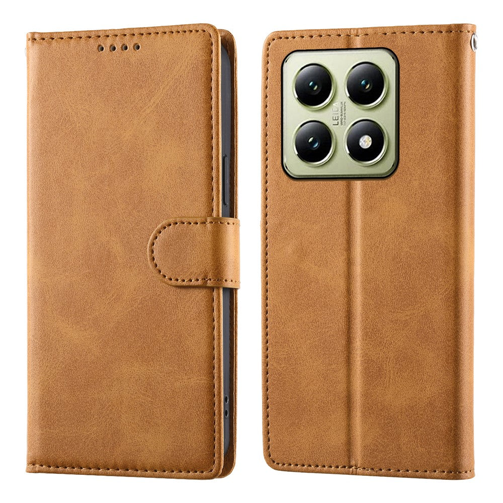 For Xiaomi 14T Case Stand Wallet Calf Texture PU Leather Flip Phone Cover with Wrist Strap