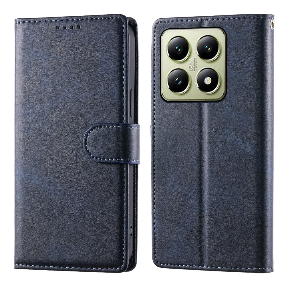 For Xiaomi 14T Case Stand Wallet Calf Texture PU Leather Flip Phone Cover with Wrist Strap