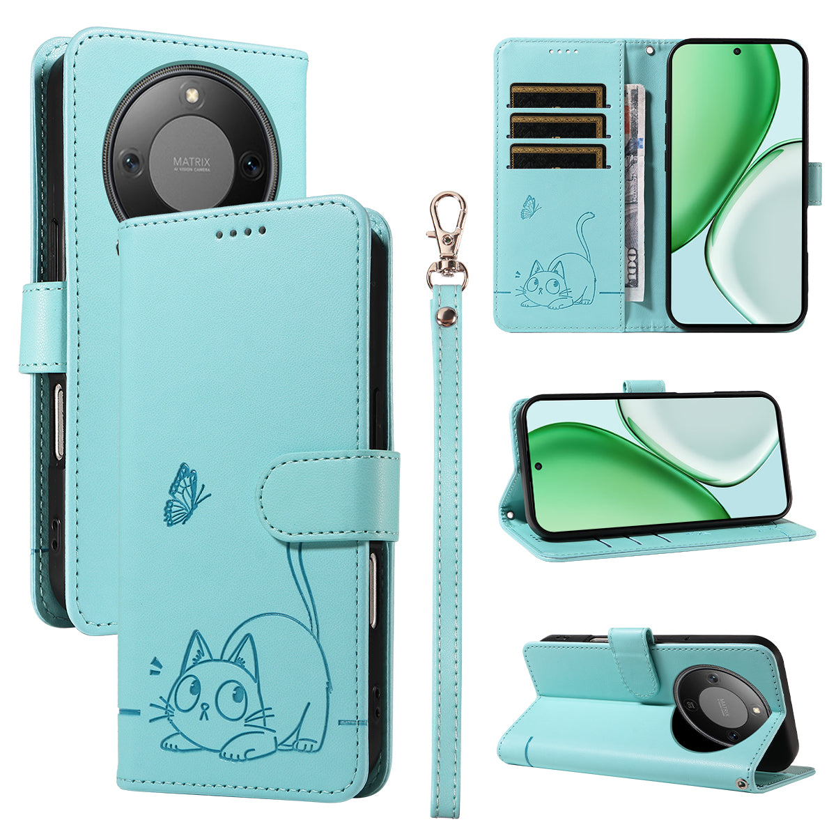 For Honor X9d 5G / Honor X70 5G Case Cat Pattern Imprint Leather Phone Cover with Wrist Strap