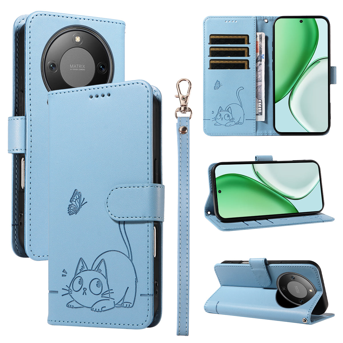 For Honor X9d 5G / Honor X70 5G Case Cat Pattern Imprint Leather Phone Cover with Wrist Strap