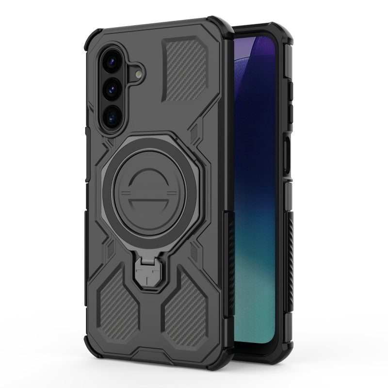 For Samsung Galaxy A17 4G / Galaxy A17 5G Case Kickstand with 2Pcs Screen Film WANLONFENG KJ Series PC TPU Phone Cover (Big Lens Hole)