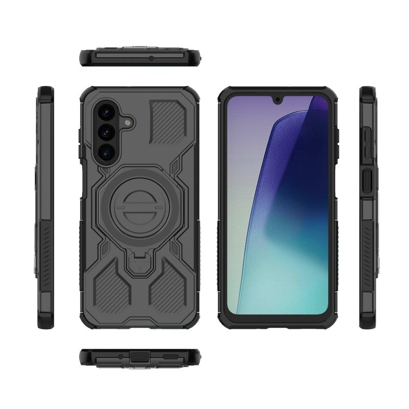 For Samsung Galaxy A17 4G / Galaxy A17 5G Case Kickstand with 2Pcs Screen Film WANLONFENG KJ Series PC TPU Phone Cover (Big Lens Hole)