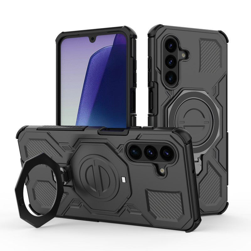 For Samsung Galaxy A17 4G / Galaxy A17 5G Case Kickstand with 2Pcs Screen Film WANLONFENG KJ Series PC TPU Phone Cover (Big Lens Hole)