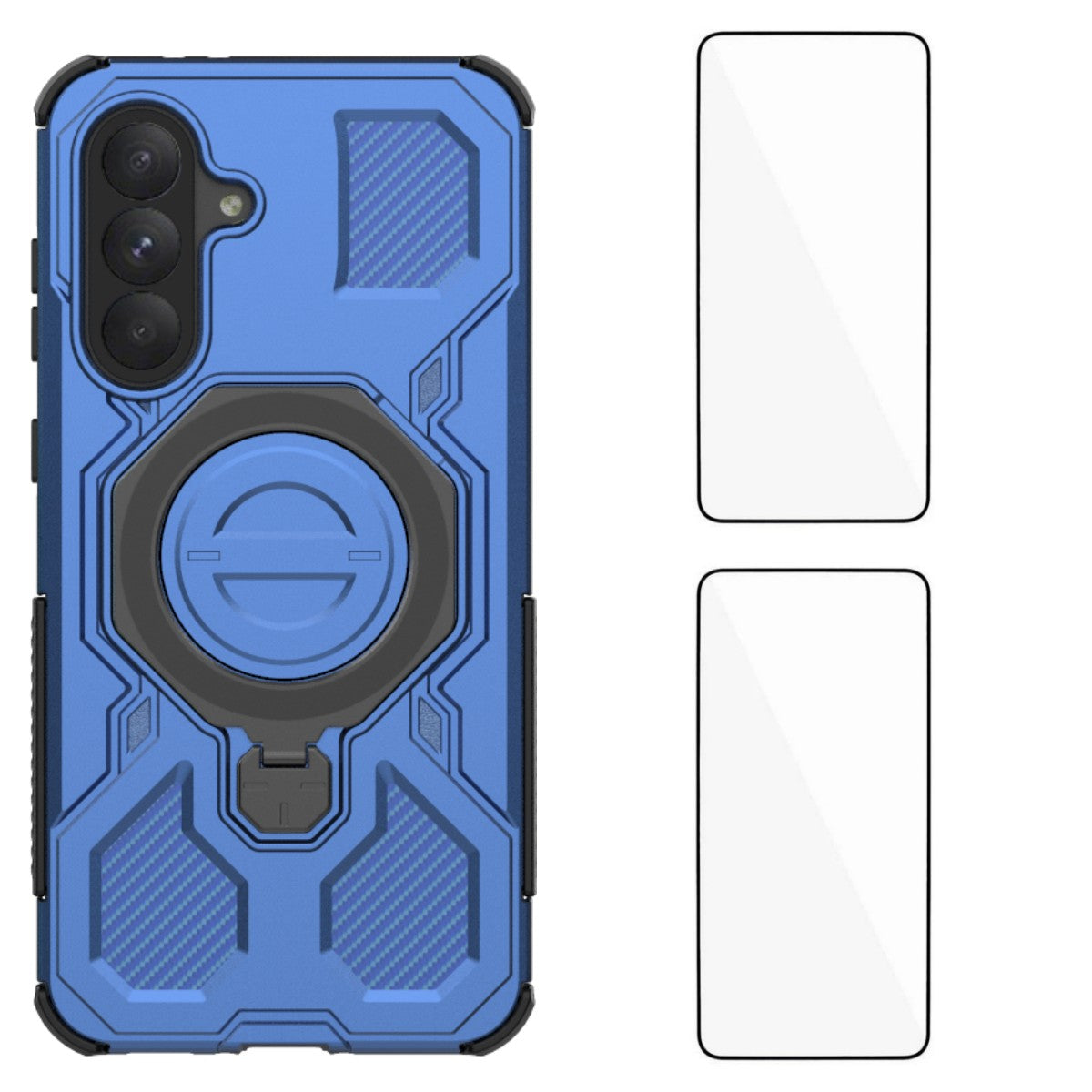 For Samsung Galaxy A17 4G / Galaxy A17 5G Case Kickstand with 2Pcs Screen Film WANLONFENG KJ Series PC TPU Phone Cover (Big Lens Hole)