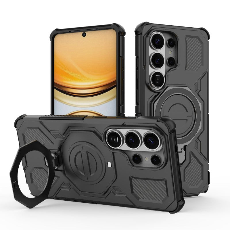 For Samsung Galaxy S26 Ultra Case Kickstand with 2Pcs Screen Film WANLONFENG KJ Series PC TPU Phone Cover (Big Lens Hole)